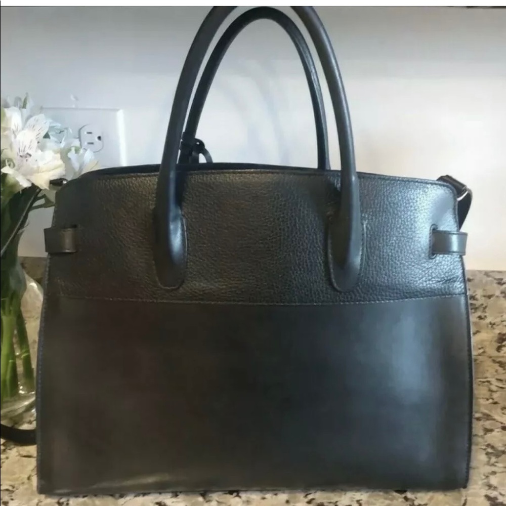 Cuyana Black Leather Work Satchel Bag Crossbody Strap